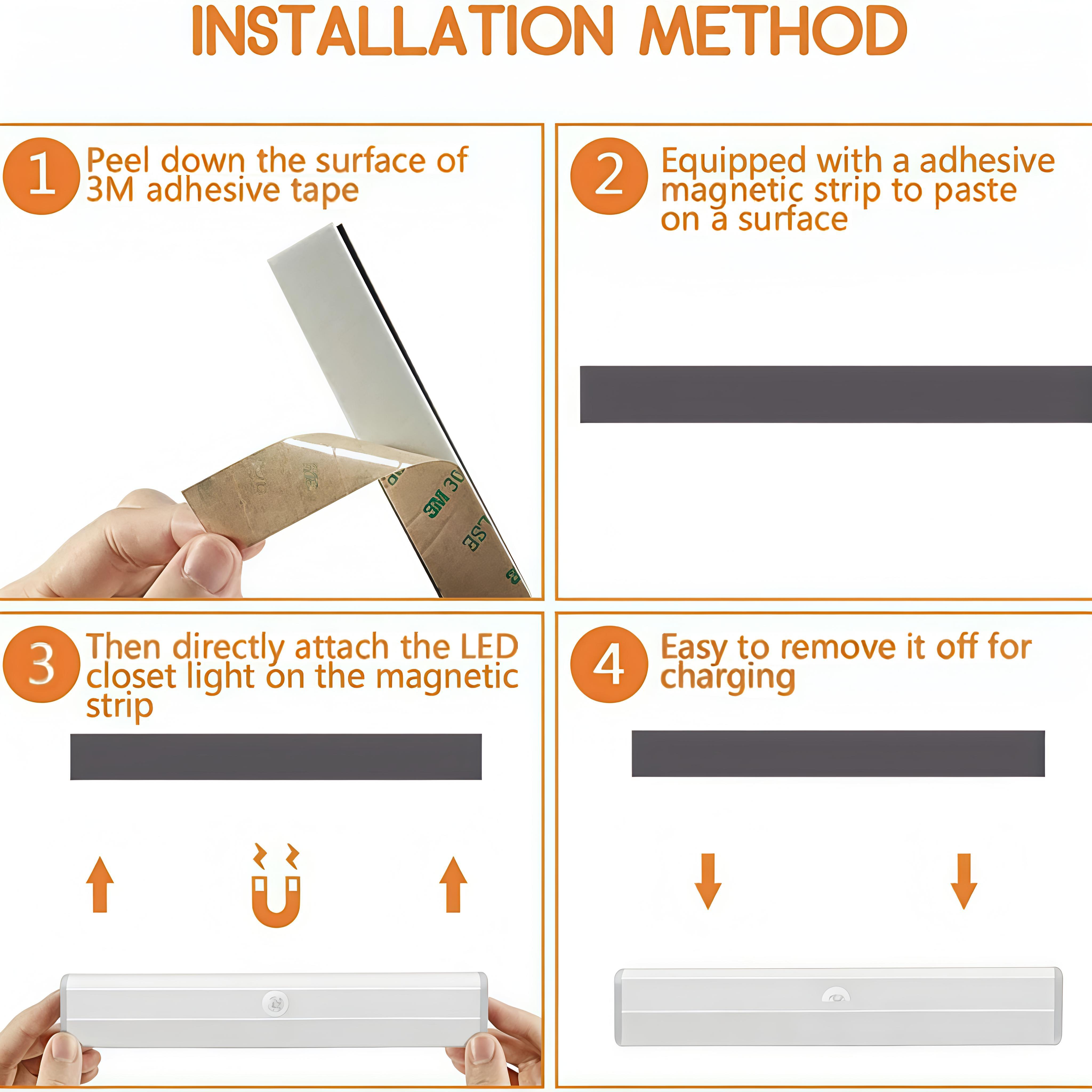 6pcs Magnetic Under-Cabinet LED Lights,Rechargeable, Human-Sensor, Motion SensorLamp, Ideal for Kitchen, Bedroom, Closet, SinkArea - Modern Downlighting with Long-LastingLithium Polymer Batteries, Under CabinetLighting