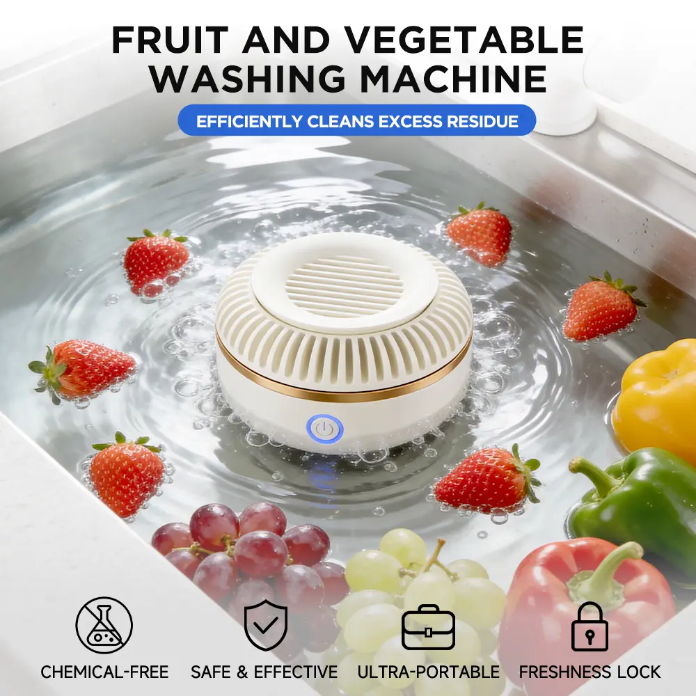 TESORO CASA Titanium Electrolysis Vegetable Cleaner, Cordless Fruit Washing Machine with Intermittent Vortex Tech, IPX7 Waterproof Food Purifier for Deep Cleaning, Food Purifier