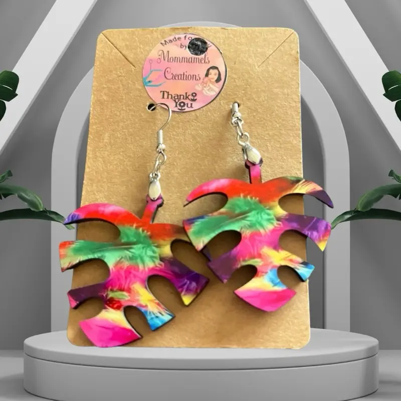 Mommamels Creations Sublimation MDF colorful feather design Earrings - 2 Inch Double Sides with Sterling Silver Hooks accessories women girly