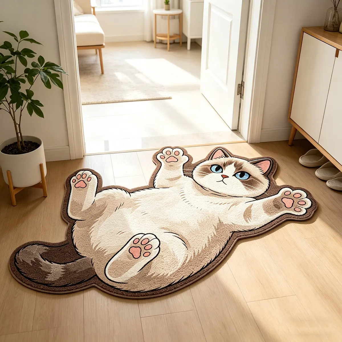 Cute Cat Shaped Rug, Fluffy Area Rug, Japanese Style Bedroom Bedside Mat, Anti-Slip Washable Pet Room Decor, Soft Cozy Living Room Sofa Pad, Decorative Area Rug, Non Slip Rugs, Home Decor Mat