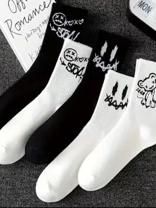 10 Pairs Ghost Face Graffiti Prints Long Socks, Trendy Basketball Sports Mid-Calf Socks, Random Style, All Seasons Fashion, Casual Daily Socks