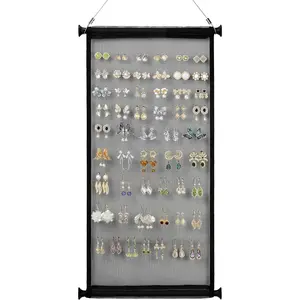 Large Capacity Giftable Hanging Earring Organizer & Holder - Wall Mount Earring Display Storage for Women, Holds Multiple Earring Types, 1 Pack, Black, for Bedroom&Living Room