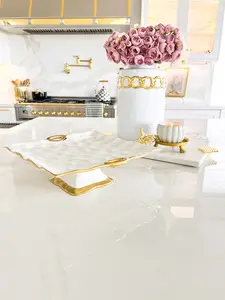 White with Gold Edge Square Serving Cake Stand