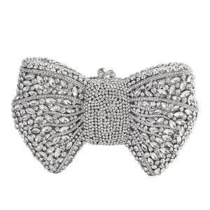 Women's Luxury Bowknot Shaped Evening Clutch with Sparkling Rhinestones for Banquet Wedding Party Handbag