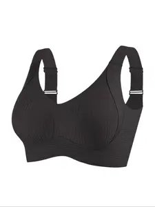 Women's Seamless V-Neck Padded Bra, Underwear Full Coverage Sleep Bra with Adjustable Straps, Medium Support, Soft Comfort, Fit, Valentine's Day Gift