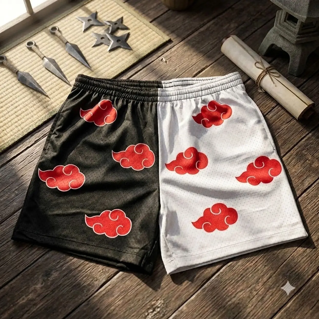 Akatsuki Cloud Inspired Premium Men's Mesh Shorts – Athletic Basketball Shorts with Inner Drawstring & Four Pockets, Lightweight Breathable Streetwear Activewear