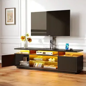TV Stand With Mount And Power Outlet  51.2"/59.1", Swivel TV Stand Mount For 32/45/55/60/65/70 Inch TVs, Height Adjustable Modern Entertainment Center With Storage & LED Lights, TV Table