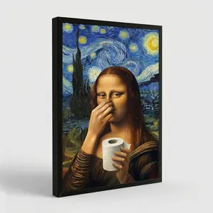 Vintage Mona Lisa Bathroom Decor Poster, Funny Humor Eclectic Bathroom Canvas Wall Decor For Home Toilet Bathroom Restroom Lavatory