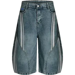 Aelfric Eden Baggy Jorts Mens Stripe Barrel Longline Jorts Y2K Wide Leg Jean Shorts Unisex Streetwear Denim Shorts