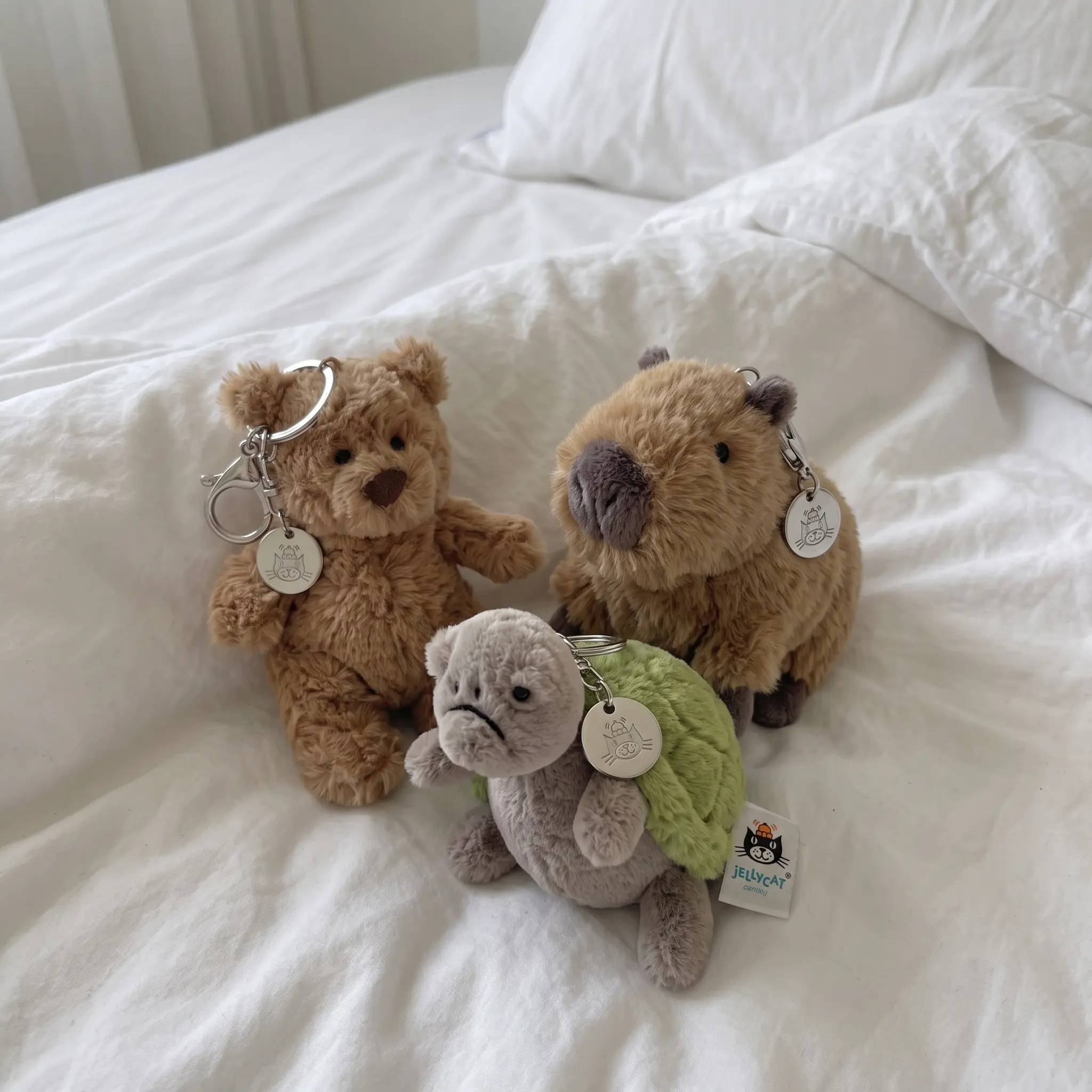 Jellycat Animals Plushie Bag Charm Collection, Plush Cabybara & Bear & Turtle Keychain, Cute Soft Bag Accessory Dangle, Fantasy Gift for Her, Bag Charm