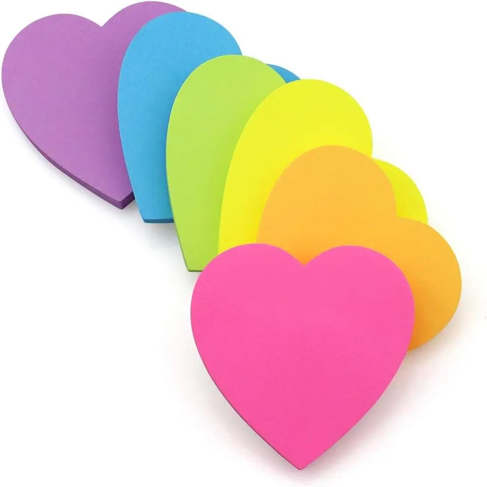 Heart Shaped Colorful Sticky Note (6pcs/set), Portable Multi-purpose Self Sticky Post Notes, Creative Sticky Note for Notebooks Study School Office Su