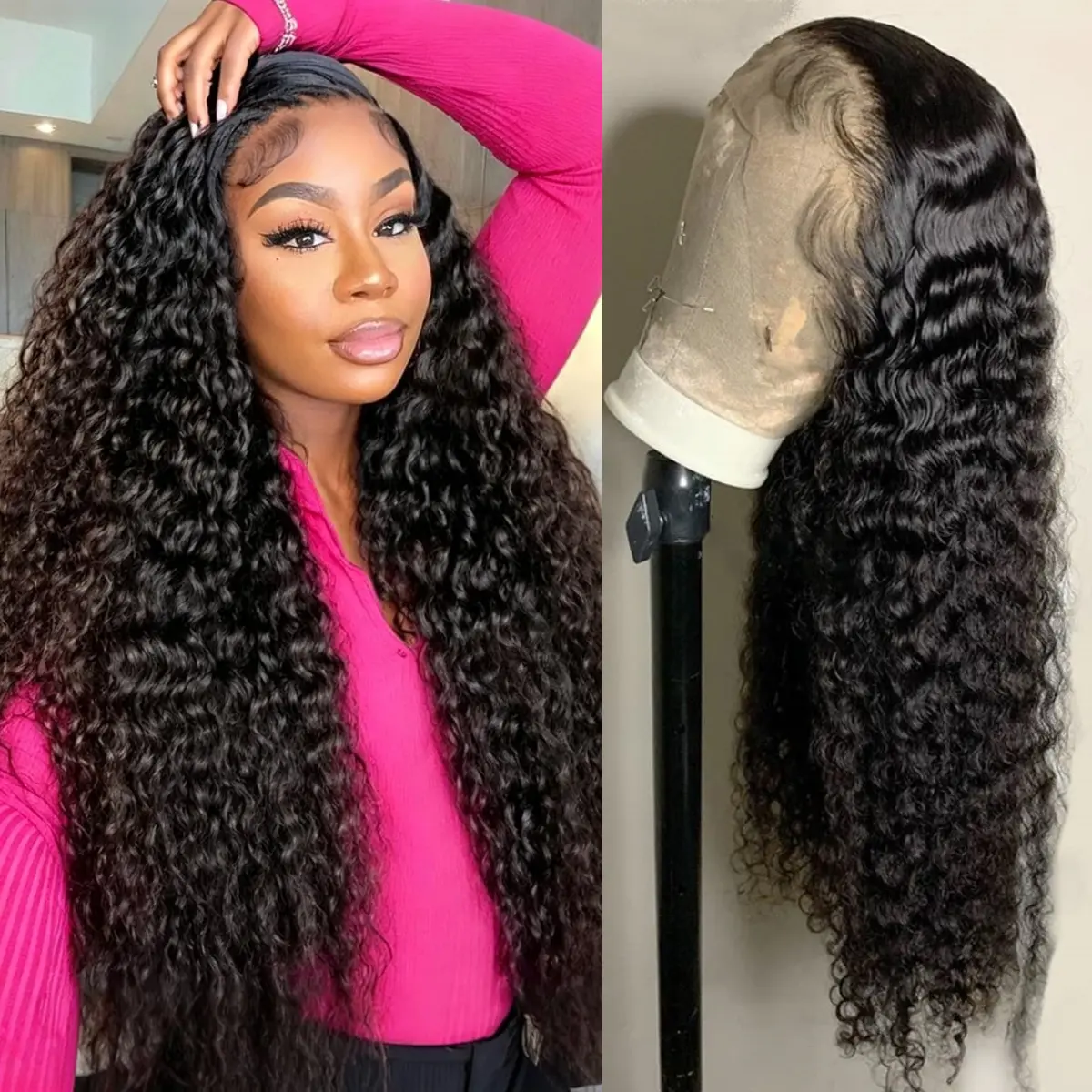 [Live sale]  Deep 427/ 99J/ black Deep Wave Human Hair Wig 13x4 HD Thin Lace Frontal Wig Human Hair Pre Plucked Baby Hair Soft Deep Curly Wig For Daily Party