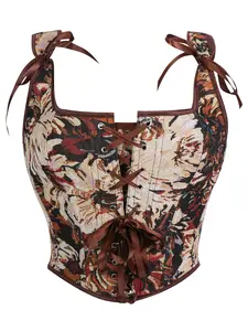 Corset, Corset For Women, Bodycon Top, Double Strap Design, Floral Print, Suitable For Daily Wear, Dating, Halloween Party, Shapewear Top For Women