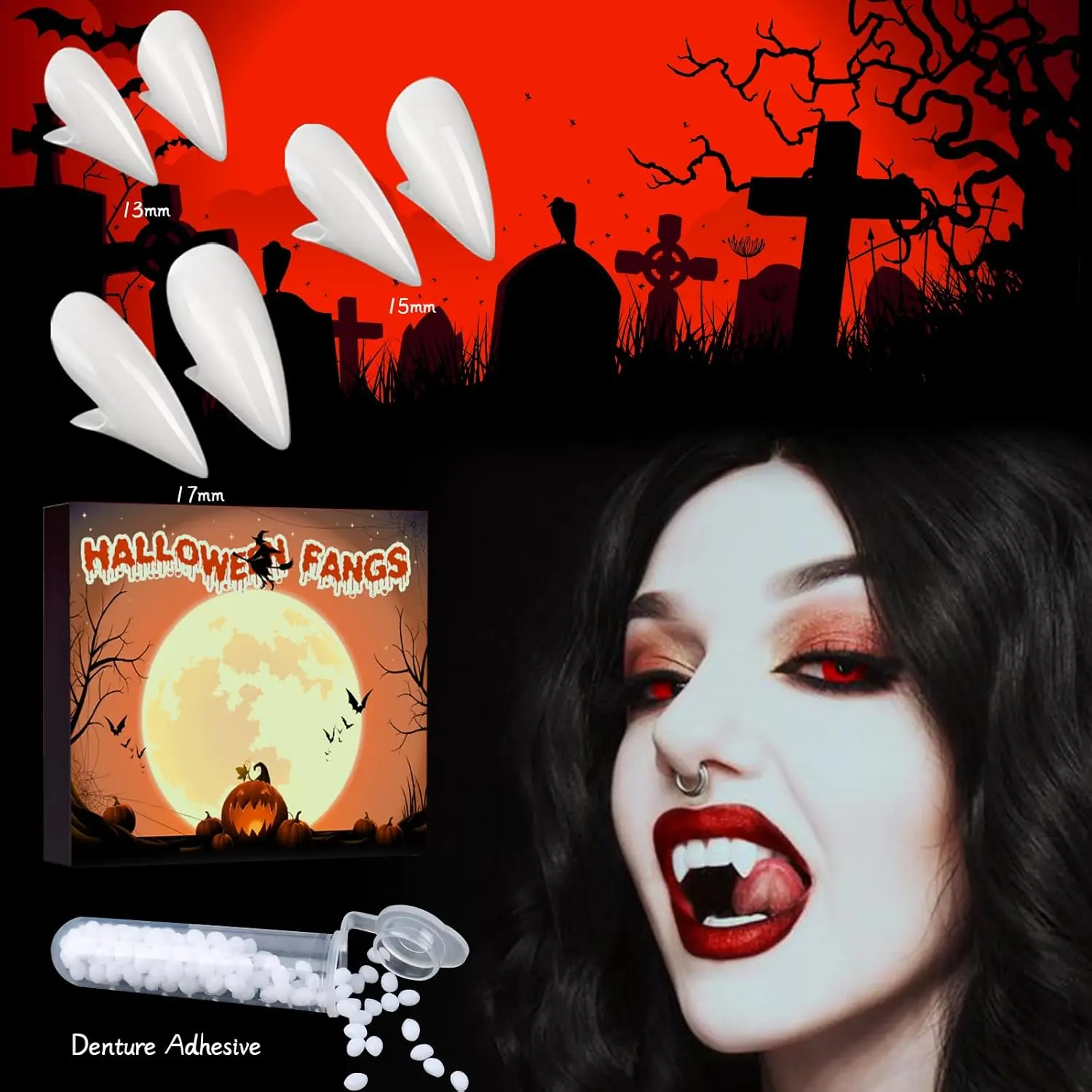 Realistic Werewolf Teeth for Halloween Makeup with Adhesive - Scary Fake Fangs Teeth for Adults and Kids - Halloween Costume Accessories - Menswear