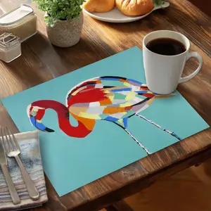360 stand Polyester Placemats with Coasters Set of 6 - 14x18 in/60cm, C6PP1418IE, Modern Art Vibrant Flamingos Design, Easy Clean, Stylish Kitchen Tableware Home Decor