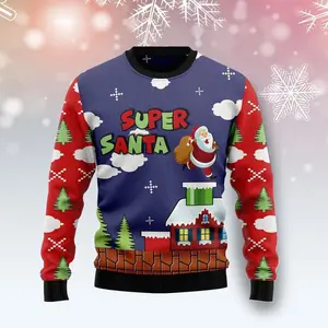 Super Santa Runs Into A Chimney Christmas Funny Ugly Sweater