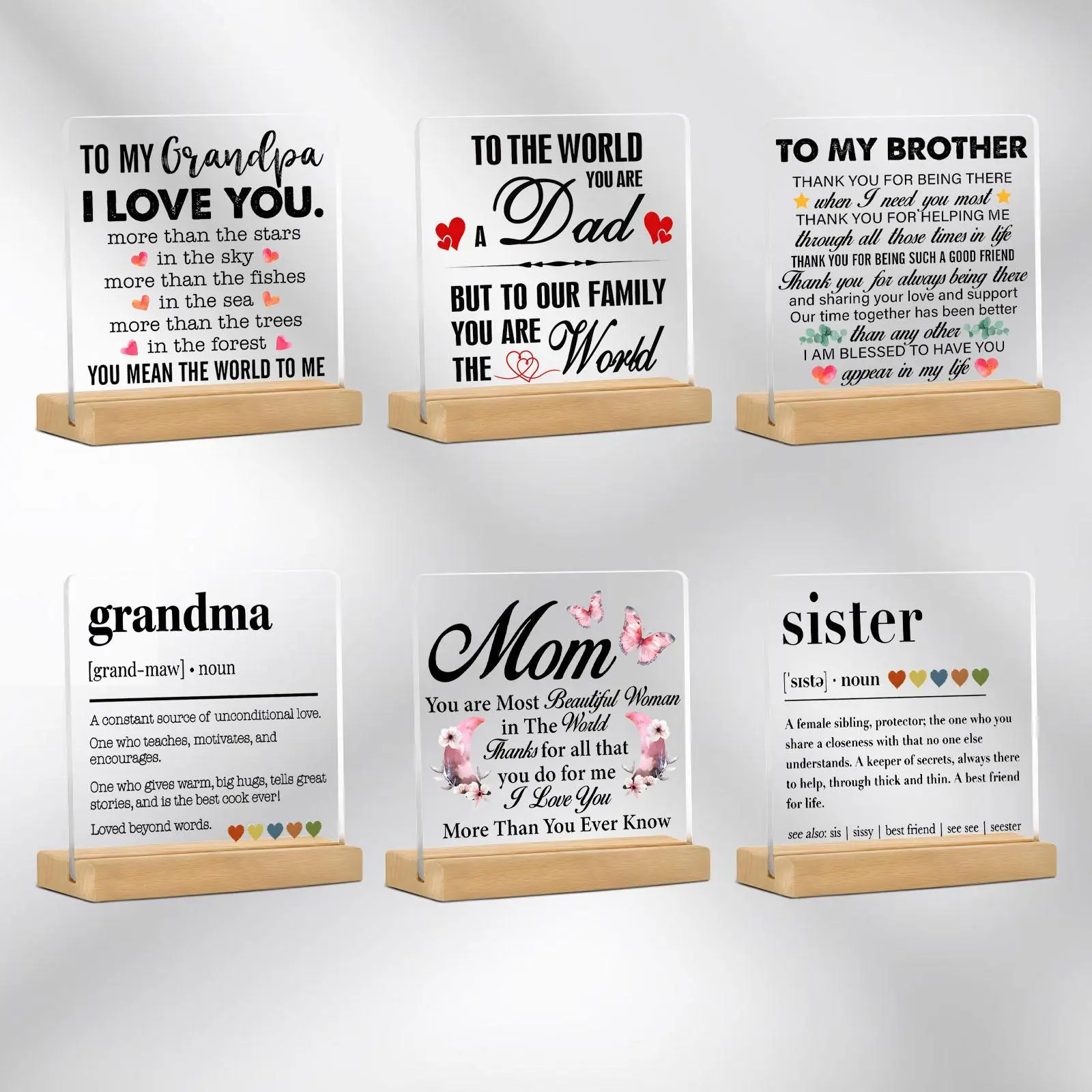 Grandparents Thank You Gift Plaques, Personalized Plaque, 1 Count Heart/Square Shaped Meaningful Warm, Desktop Acrylic Decoration Ornament for Home Dormitory Office Dormitory, Acrylic Desktop Sign