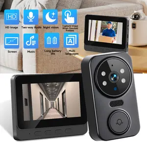 Wireless Video Doorbell with 4.3-inch Color Screen, 2.4G Connectivity, Night Vision ,Long Battery Life,Includes Chime & Accessories, with 64G TF Card
