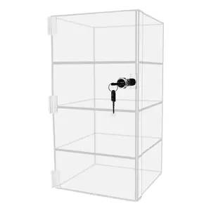 Acrylic Locking Display Cabinet with Keys 9.5" x 9.5" x 16" Clear Plexiglass Countertop Hinged Swing Door Locker for Retail Products and Convenience Stores Merchandise by 321 Plastics