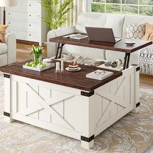 Raybee Furniture 35.6" W Lift Top Wooden Coffee Table, with Large Storage Space, Height Adjustable Farmhouse Coffee Tables for Living Room, Wood Square Coffee Table, Living Room Furniture Center Table for Home and Office