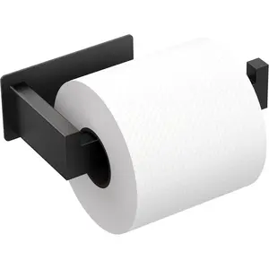 Adhesive Toilet Paper Holder, No Drilling Toilet Roll Holder Wall Mount, Premium Thicken SUS304 Stainless Steel, Rustproof Toilet Tissue Holder for Bathroom Kitchen Washroom RV, Matte Black Auxmir