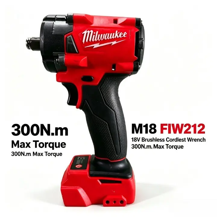 Milwaukee M18 FIW212 18V Brushless Cordless Impact Wrench, 1/2 Inch Square Drive, Variable Speed Power Tool Combo with Battery and Charger for Auto Work & Household Fastening