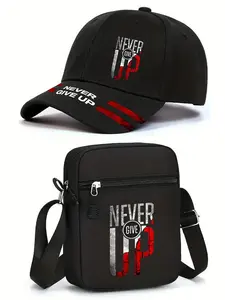 Unisex Street Style Baseball Cap & Crossbody Bag Set, Retro Print Design, Adjustable Fit, Perfect Gift for All Seasons, Zipper Crossbody Bag, Casual Crossbody Bags