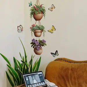 A piece of (30*90cm) plant potted butterfly and flower wall sticker for living room, bedroom and home background decoration M18703 Decorative Wall Sticker