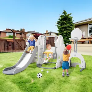 7-in-1 Toddler Playground Set, Freestanding Cactus Playset with Adjustable Swing, Slide, Basketball Hoop, Climber, Ring Toss, Soccer and Golf, Indoor Outdoor Activity Play Center for Kids Ages 1-3