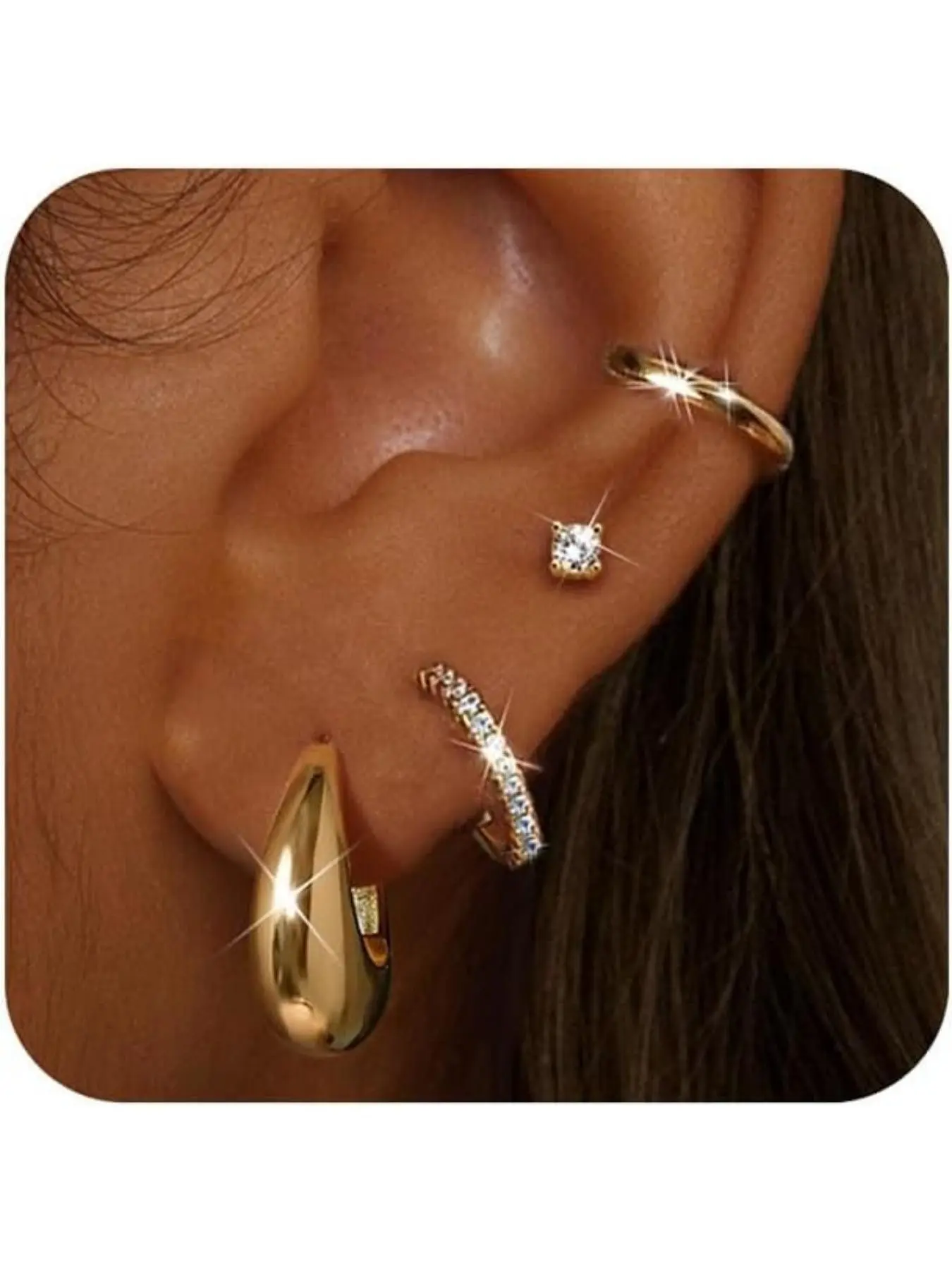 Women's Small Hoops, Hypoallergenic Stainless Steel Material, Elegant Design, All-Season Wear, 4-Pair Stackable Set, Hoop Earrings, Versatile Earrings, Dainty Earrings, Earring Stacking Set