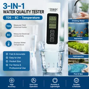 1-pc 3-in-1 TDS EC Temp Digital Water Quality Tester, 0-9999 ppm Wide Range Portable Backlit Device with Case, for Home Drinking Water, Hydroponics