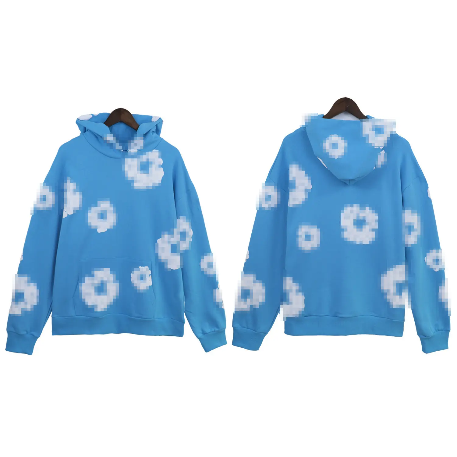 Sky blue hooded sweatshirt (white floral