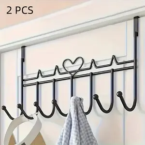 door hanging storage rack - space-saving metal storage rack, suitable for towels, clothes, etc., nail-free door storage, kitchen and bathroom iron door hanger, Door organizer, wall hanging, punch-free, traceless hook, can hang 21 types of clothes