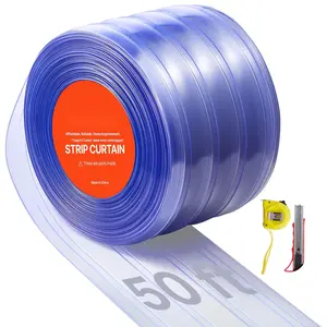 Clear PVC Strip Curtain 50 Ft Length By 8 In Width Ribbed Plastic Door Strip Bulk Roll For Walk-In Freezer And Cold Room Doors; Suitable For Supermarkets, Garages, Warehouses, Pet Houses And Indoor Entrances