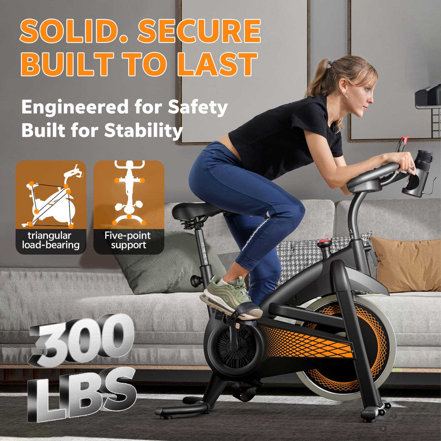 SAVEYOUR Adjustable Resistance Comfort Seat Indoor Exercise Bike with Quiet Magnetic Resistance and Ergonomic Seat for Home Fitness Cardio in Black & Orange