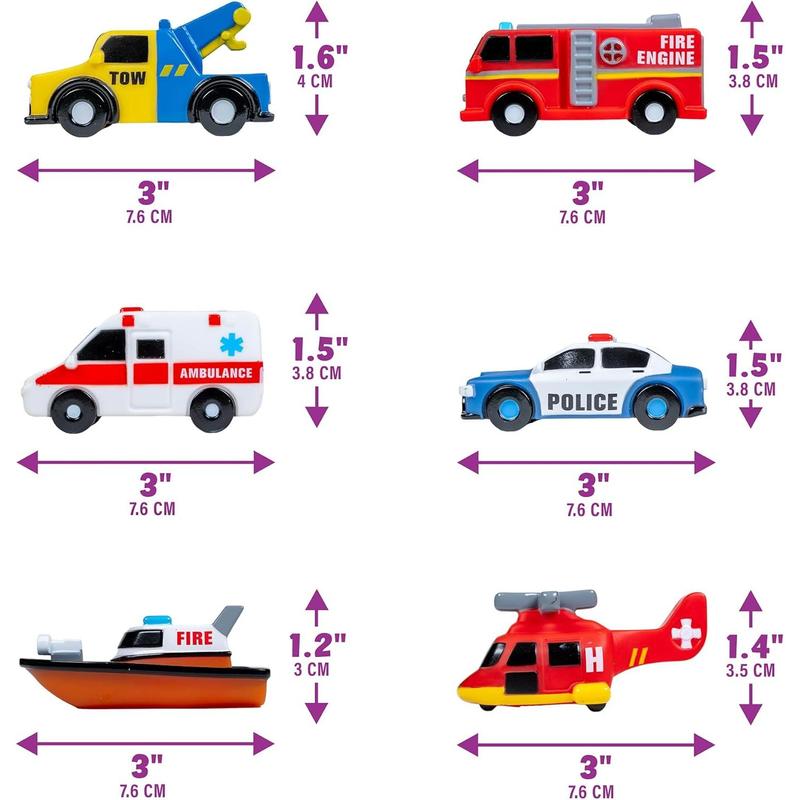 Emergency Cars Light Up Bath Toys, 6 Pack |   Water-Activated Light Up Toys Flash & Change Color |   Soft, Squeezable Baby & Toddler Bath Toys |   Sensory Toys with Bath Lights for Kids Bath