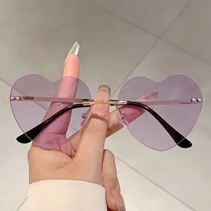 Newest 1 Pair Women's Frameless Heart-shaped Glasses Fashion Candy Color Multi-color Design Peach Pink Decorative Glasses