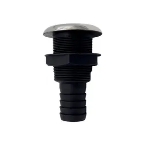 MARINE CITY Nylon Thru Hull with 316 Stainless Steel Trim Cover and Rubber Flapper 3.25 Inch Head Diameter Fits 1.5 Inch Hose for Boats