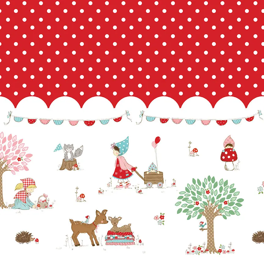 Fabric Riley Blake Red Border Print Whimsical Woodland by the Quarter Yard C17648-RED
