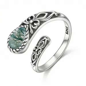 925 Sterling Silver Natural Moonstone Rings for Women Adjustable Thumb Ring Vintage Spoon Rings Labradorite Rings Gift For Mom Wife Sister Her