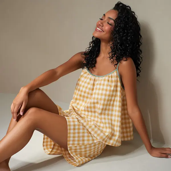 2026 New Women’s Camisole Pajama Set with Chest Pads, Lightweight Summer Woven Pure Cotton Sexy Loungewear Set