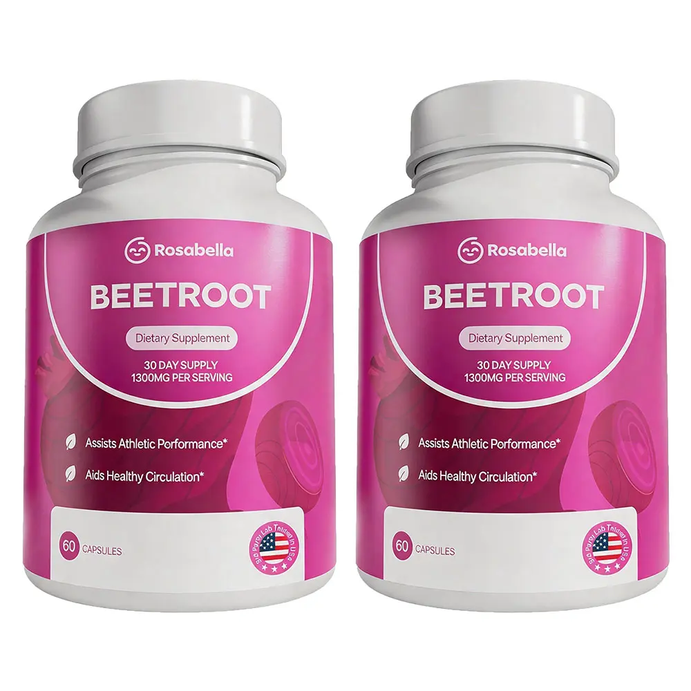 2 Pack of Rosabella Organic Beetroot Capsules (1300mg) for Blood Flow & Heart Health