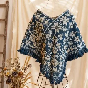 Handmade Poncho - Unique Hand Embroidered Design with Pedal Loom Weaving, Casual Coat Accessory - Jackets, Coats
