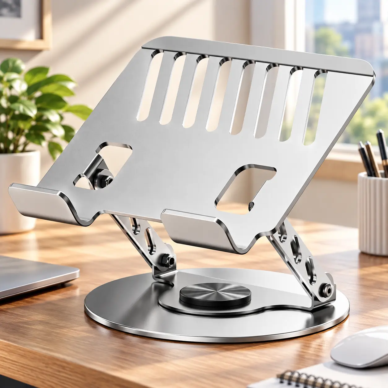 360° Rotating Aluminum Laptop Stand, Adjustable Foldable Portable Laptop Stand for Desk, Computer Riser for Home Office, Gaming & Work