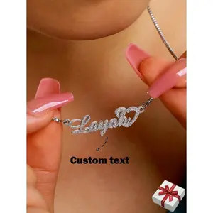 Custom Shiny Frosted Name Necklace Women Girl Charm Personalized Stainless Steel Half Wrap Love Letter Necklace Couple Pendant Family Jewelry Birthday Holiday Gift Christmas Gift For Her Silver Stylish For Teenagers,