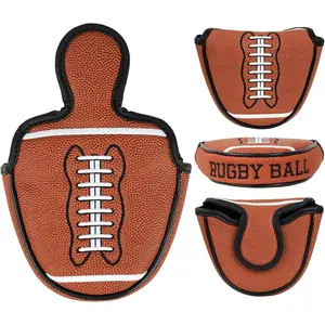Golf Mallet Putter Head Cover Rugby Ball Magnetic Closure Club Protector PU Leather