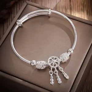 FASHION - 925 Sterling Silver Bracelets for Women Tassel Feather Round Bead Bangle Adjustable Charm Bracelet Luxury Wedding Jewelry Gifts