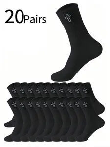Men's Mid-Calf Crew Socks, Cross Stitch Pattern, Elastic Soft Breathable Daily Wear, Comfortable Skin-Friendly, All-Season Sporty Style