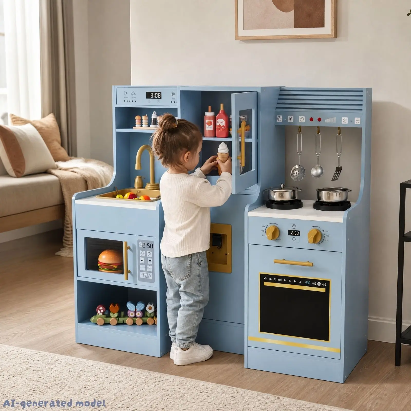 MAMIZO Play Kitchen for Kids, Large Interactive Wooden Pretend Kitchen Playset with Sounds & Lights, Water Dispenser, Sink, Stove, 6 Cookware Accessories Toys educational Gifts for Toddlers Ages 3+ Black Friday Cyber Monday real play mini kitchen fun