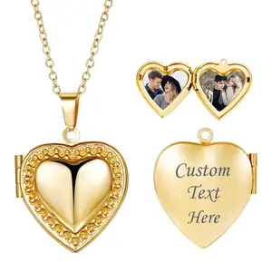 Customizable Heart Locket Necklace, Stainless Steel with Gold Tone Finish, Openable Photo Frame & Engravable Text, Personalized Memory Jewelry for Women, Romantic Gift for Her